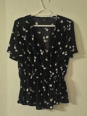 Zenobia Black Floral Tie-Waist Peplum Blouse